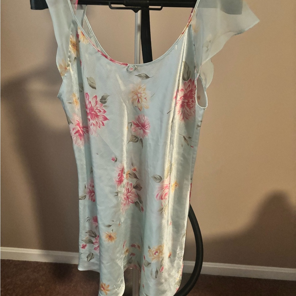 Oscar de la Renta Floral dress- Teal color with pink flowers.